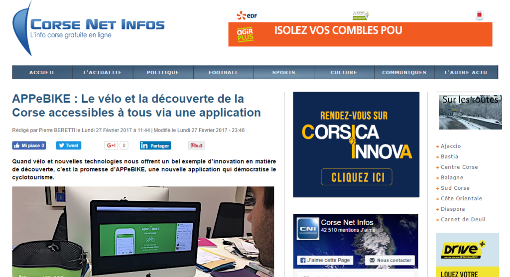 APPeBIKE : Le vélo et la découverte de la Corse accessibles à tous via une application - Corse Net Infos